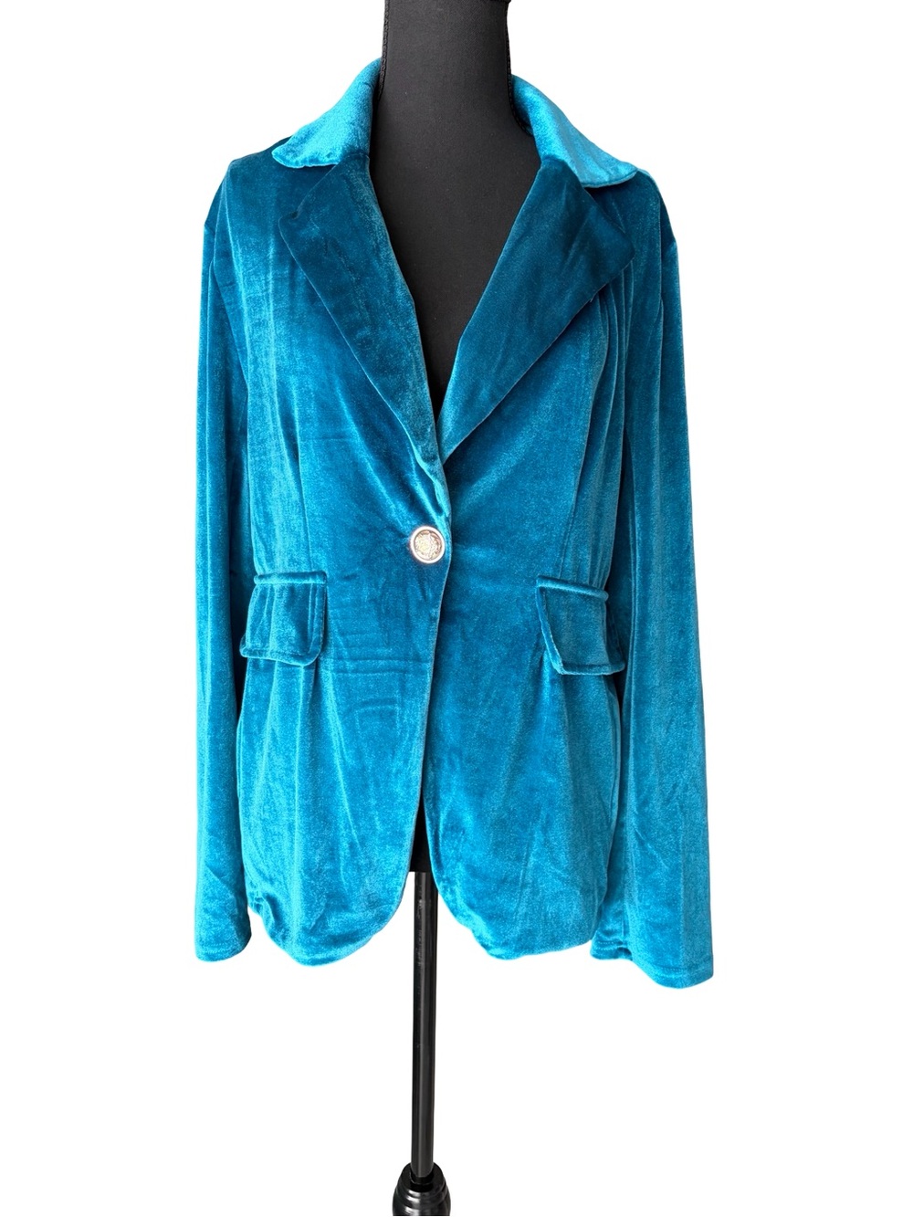 Teal Velvet Single-Button Women's Blazer